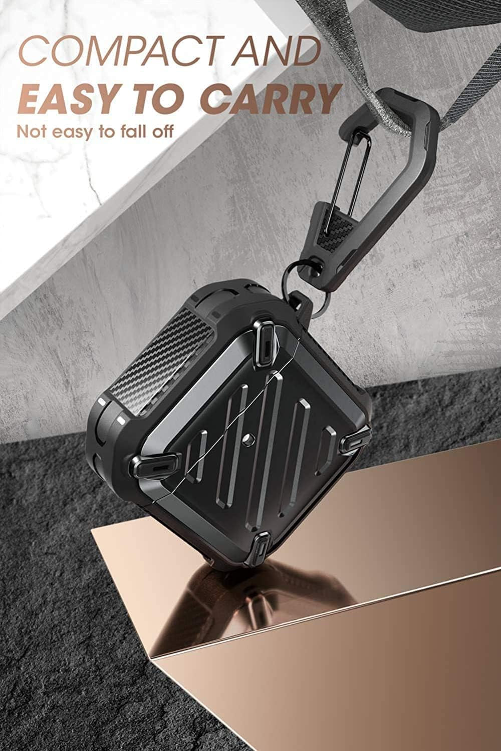 Unicorn Beetle Pro Series Rugged Full-Body Case for AirPods 1 & 2 with Carabiner - Black Finish