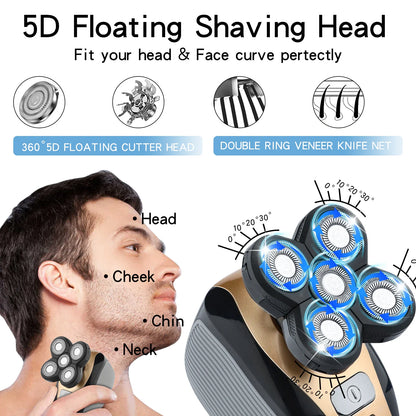 Revolutionary 5-in-1 4D Rotary Electric Shaver & Trimmer - Perfect for Bald Heads and Beards, Rechargeable and Versatile!