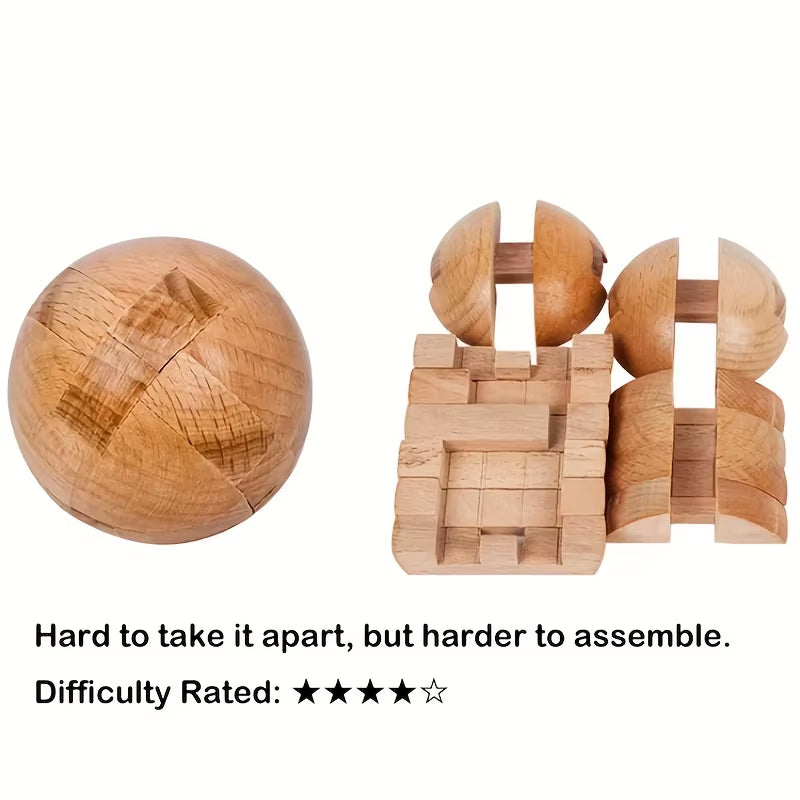 Unlock Your Creativity with the Classic Wooden Kongming Lock Puzzle - A Brain Teaser Magic Ball for All Ages 14+