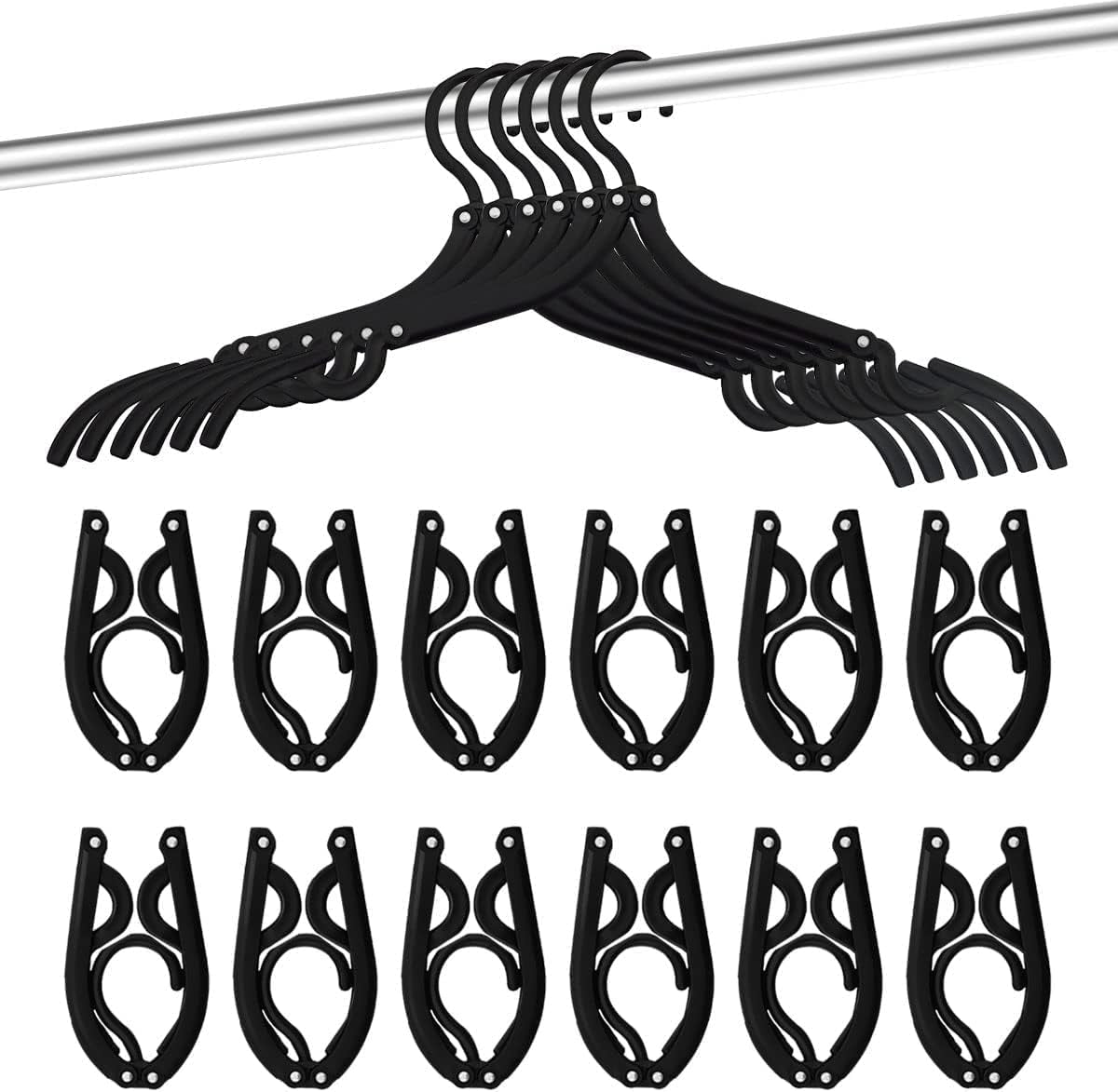 Neele 12 Pack Foldable Travel Clothes Hangers in Sleek Black - Perfect for Organization and Travel!