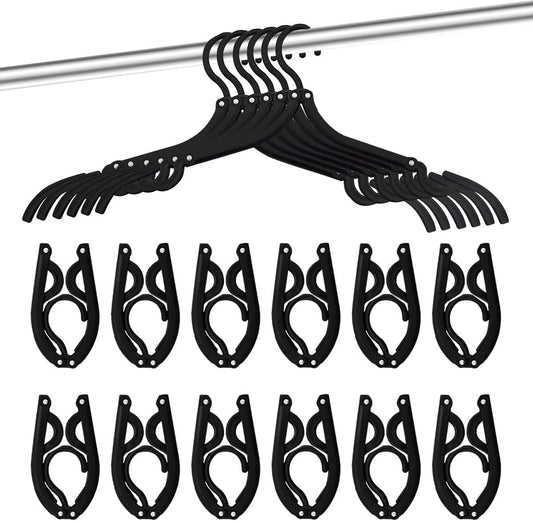 Neele 12 Pack Foldable Travel Clothes Hangers in Sleek Black - Perfect for Organization and Travel!