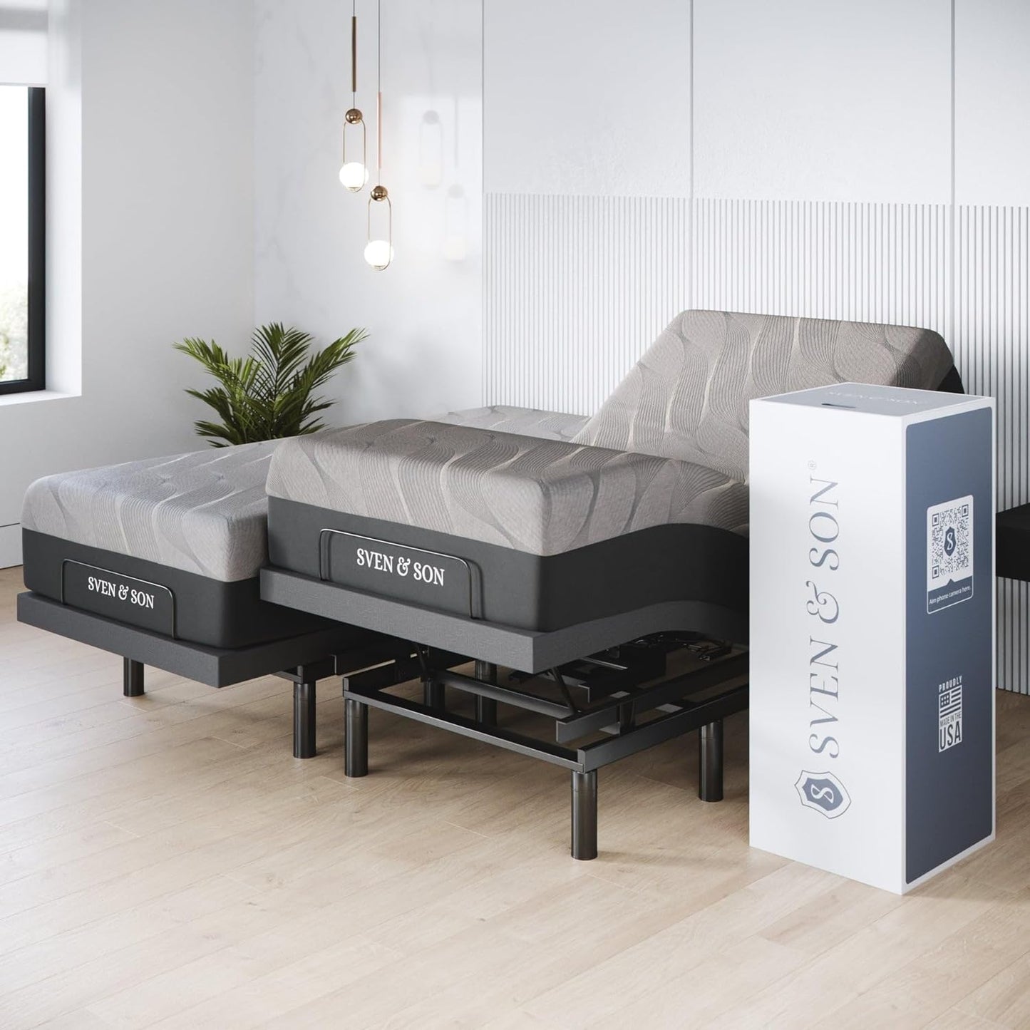 Experience Ultimate Comfort with the Harmony Adjustable Bed Base & 14" Hybrid Spring Mattress - Split King with Head and Foot Lift, Massage Features, and USB Charging