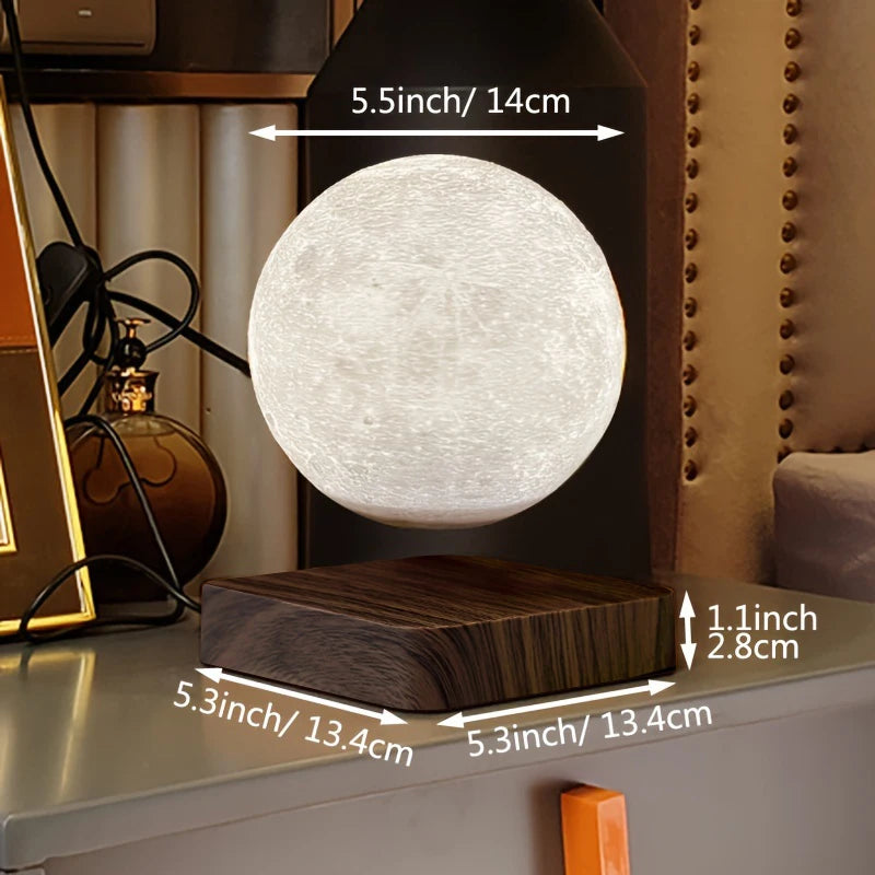 Enchanting Levitating Moon Night Light - 3 Color Temperatures & Creative 3D Design with Wooden Base for Unique Gifts and Office Decor
