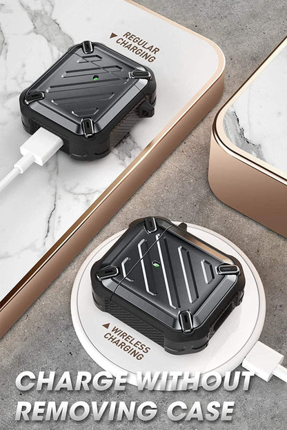 Unicorn Beetle Pro Series Rugged Full-Body Case for AirPods 1 & 2 with Carabiner - Black Finish