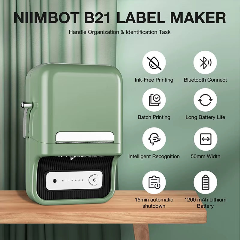 B21 Mini Portable Thermal Label Printer - Perfect for Home and Office, Bluetooth Enabled, Long-lasting Battery
