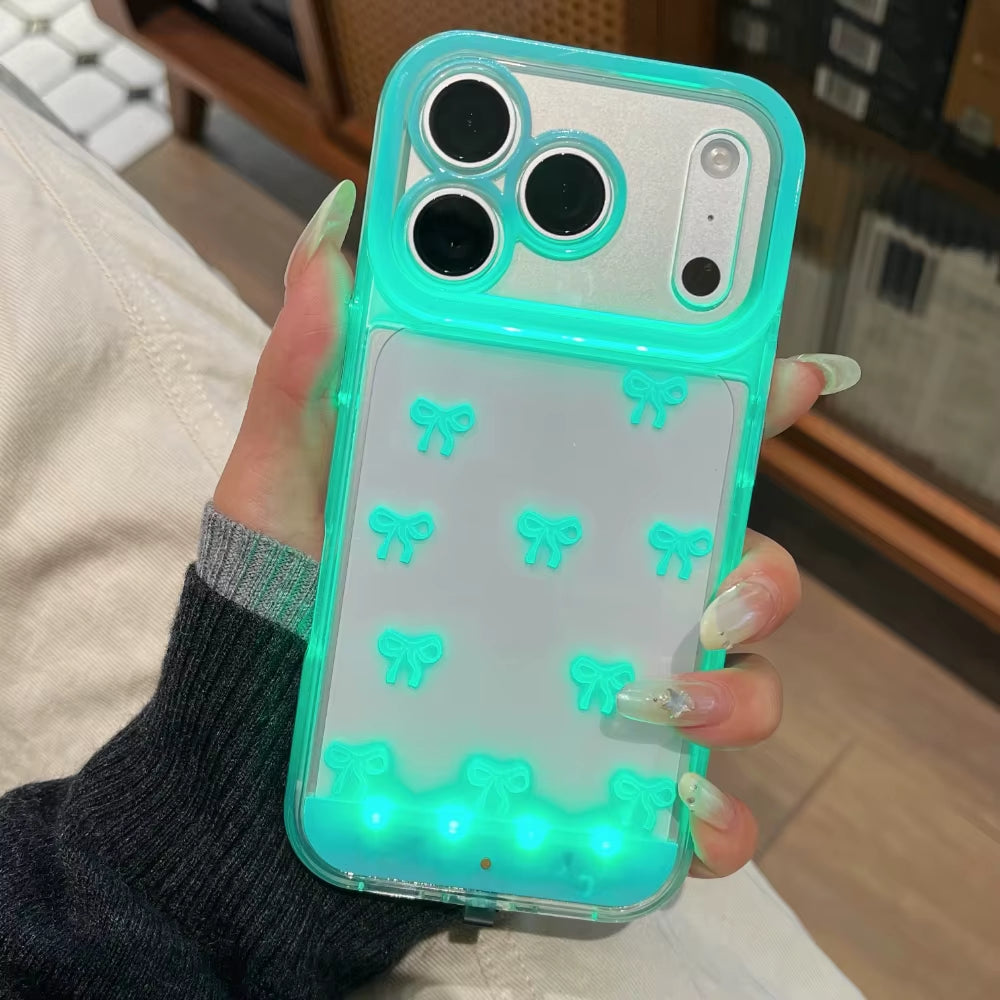 Illuminate Your Style with the Change Color Luminous Bowknot Phone Case for iPhone 11-17 Pro Max - Shockproof & Non-Slip Protection