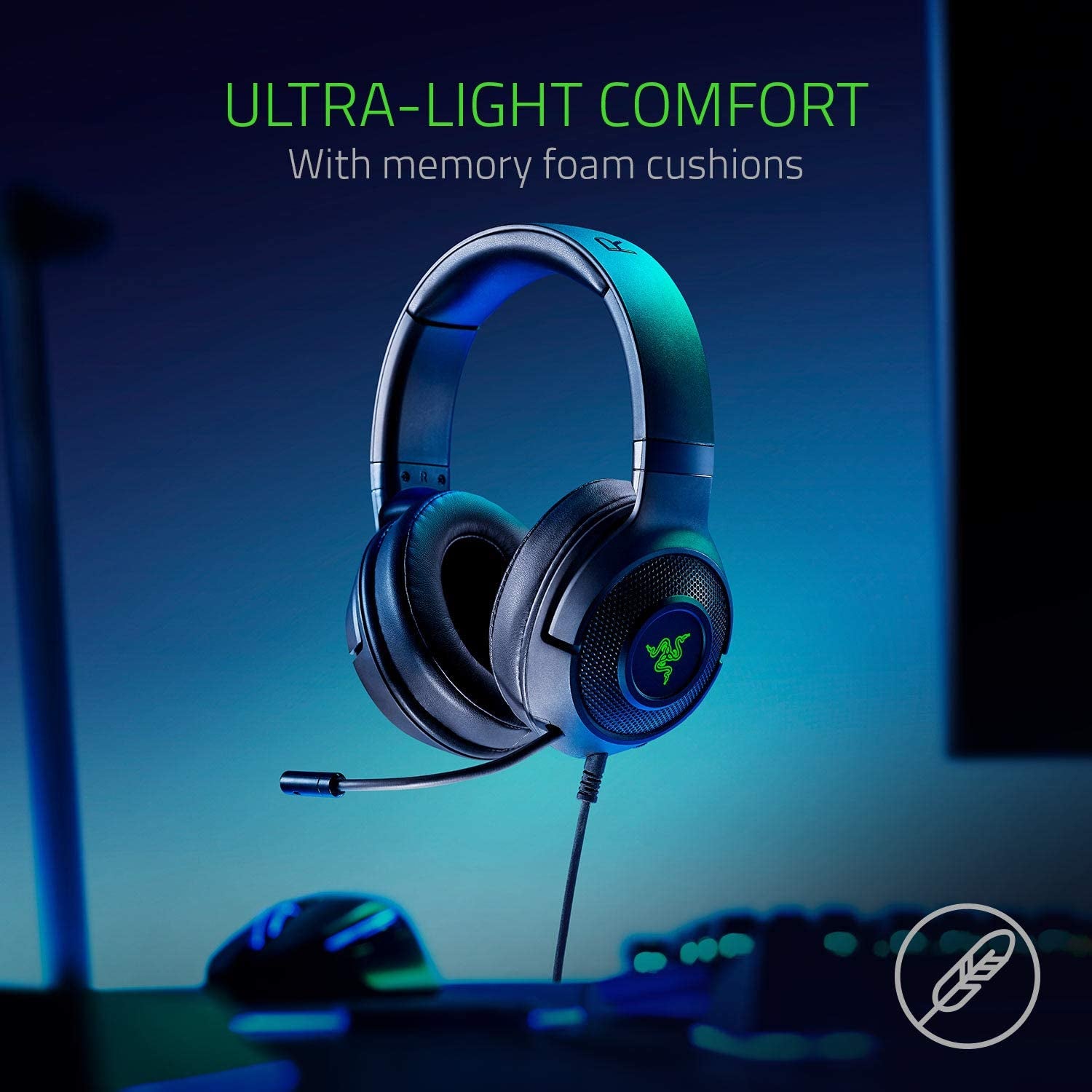 Experience Ultimate Gaming with the Razer Kraken X USB Headset - Lightweight, 7.1 Surround Sound, and Noise-Cancelling Mic in Classic Black with Striking Green Lighting