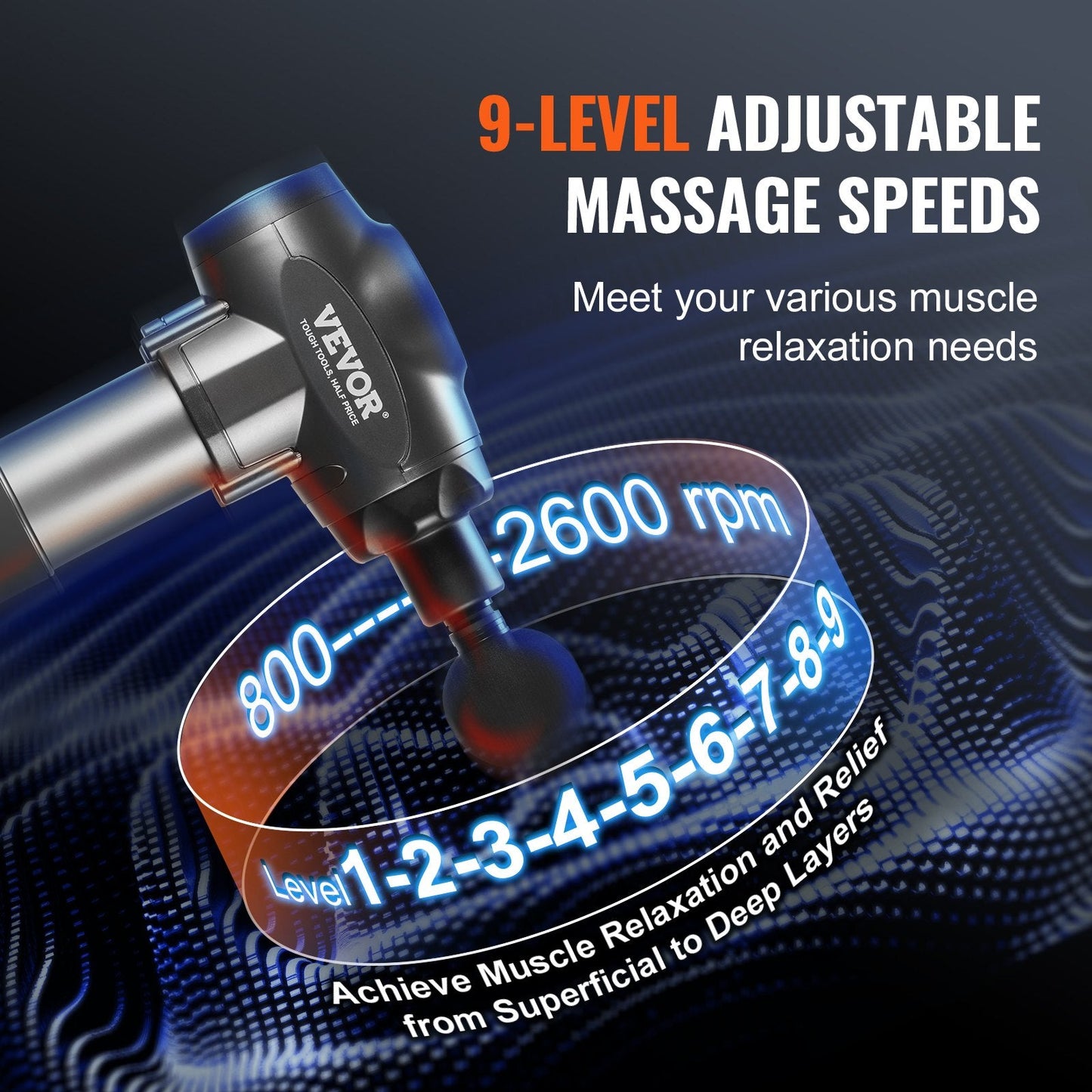 Experience Ultimate Pain Relief with the VEVOR Deep Tissue Massage Gun - 9 Speed Levels & 6 Interchangeable Heads for Unmatched Muscle Relaxation