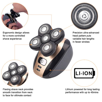 Revolutionary 5-in-1 4D Rotary Electric Shaver & Trimmer - Perfect for Bald Heads and Beards, Rechargeable and Versatile!