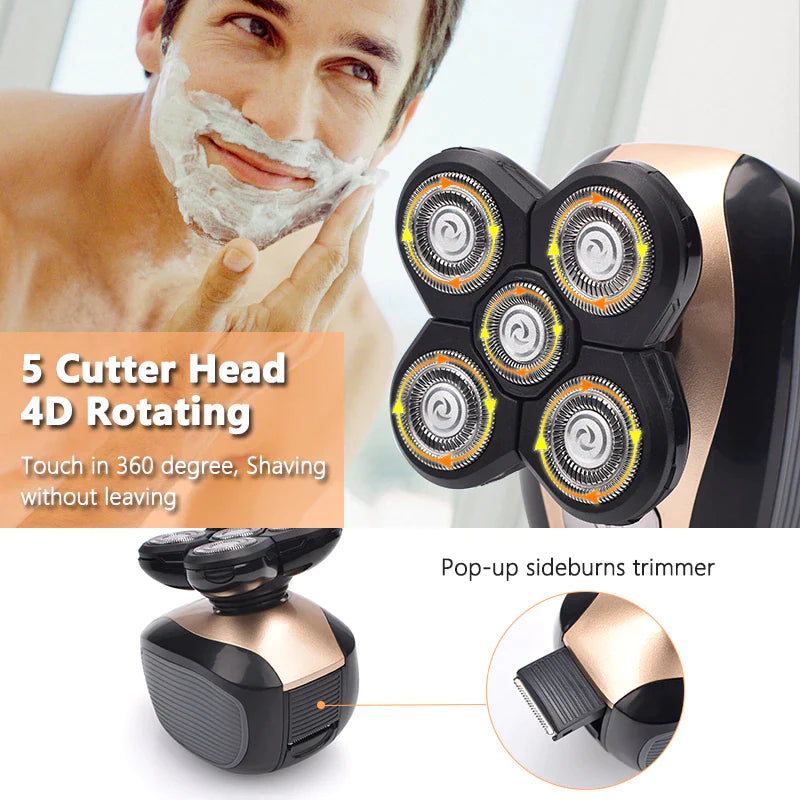 Revolutionary 5-in-1 4D Rotary Electric Shaver & Trimmer - Perfect for Bald Heads and Beards, Rechargeable and Versatile!