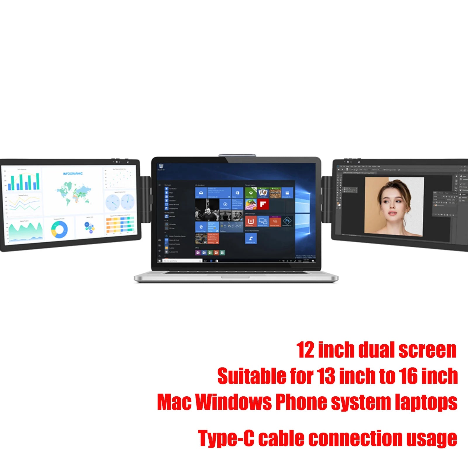 Enhance Your Productivity with the 12-Inch Dual Monitor - 1920x1080 HD IPS LCD Screen Extender for Laptops and Mobile Devices