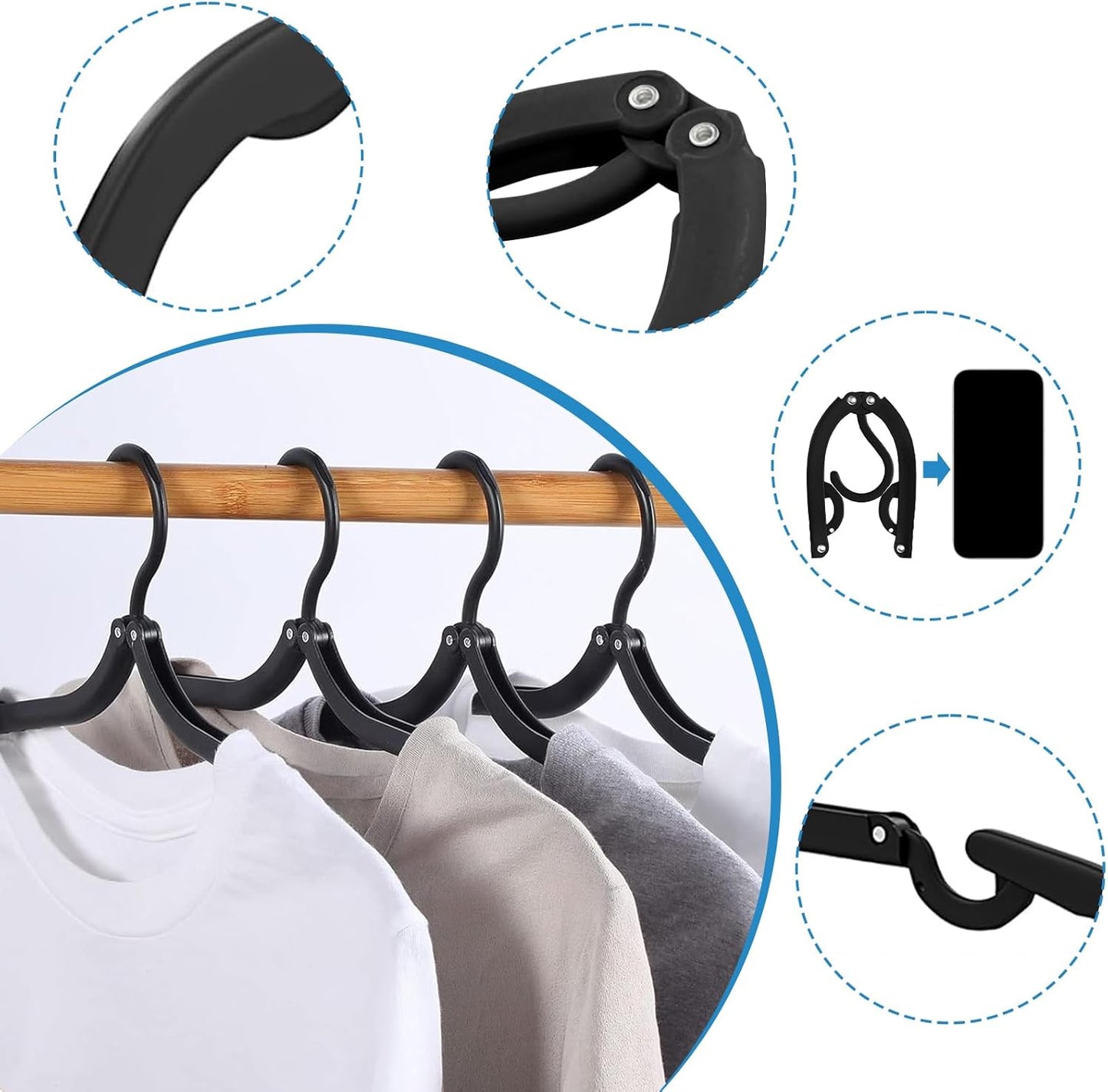 Neele 12 Pack Foldable Travel Clothes Hangers in Sleek Black - Perfect for Organization and Travel!