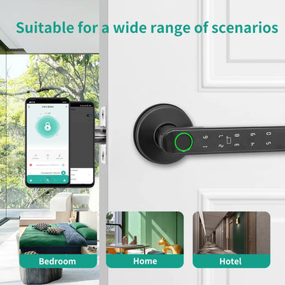 Revolutionize Your Home Security with the Smart Tuya 5-in-1 Fingerprint Door Lock - Effortless Access via Remote Control, App, Password, and IC Card!