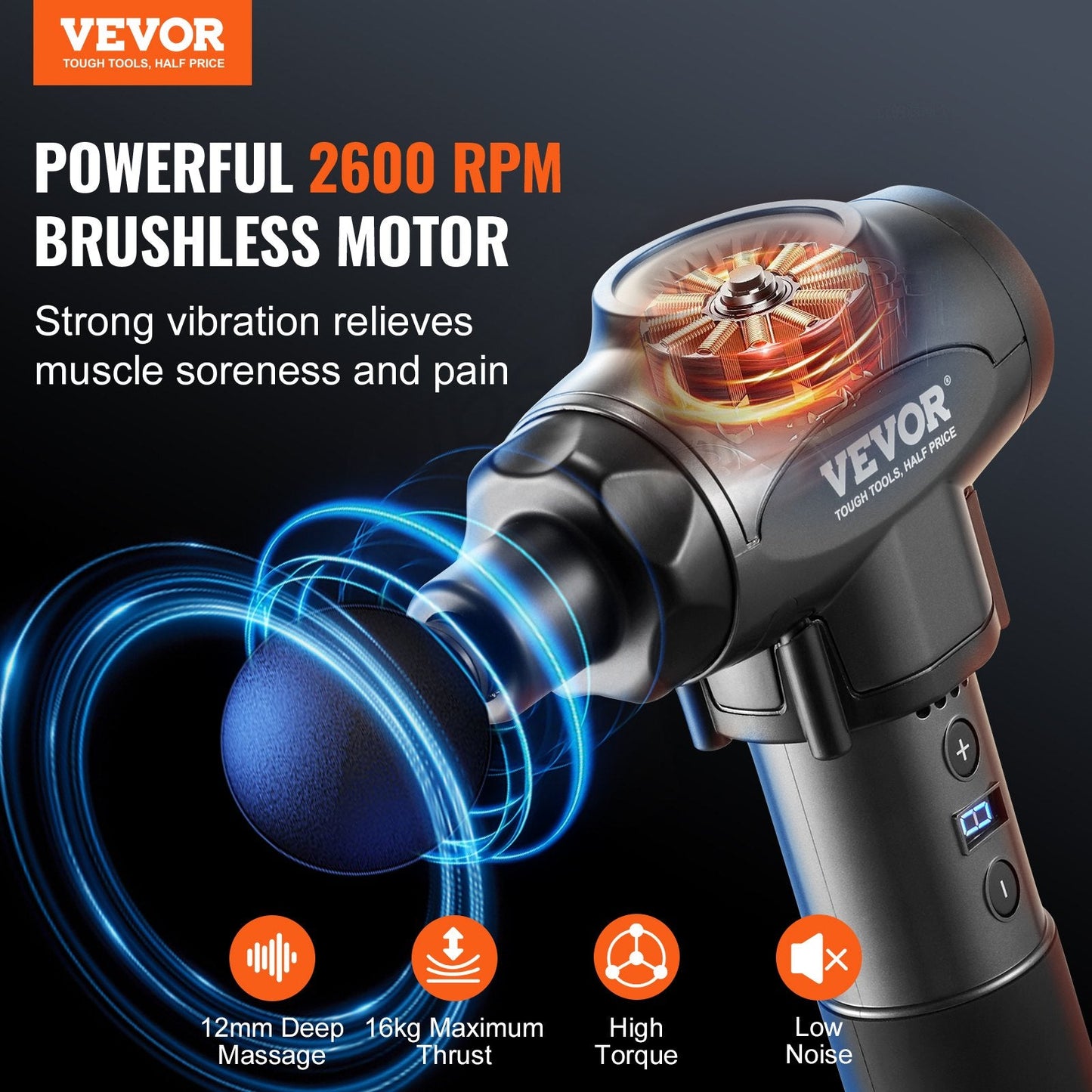 Experience Ultimate Pain Relief with the VEVOR Deep Tissue Massage Gun - 9 Speed Levels & 6 Interchangeable Heads for Unmatched Muscle Relaxation