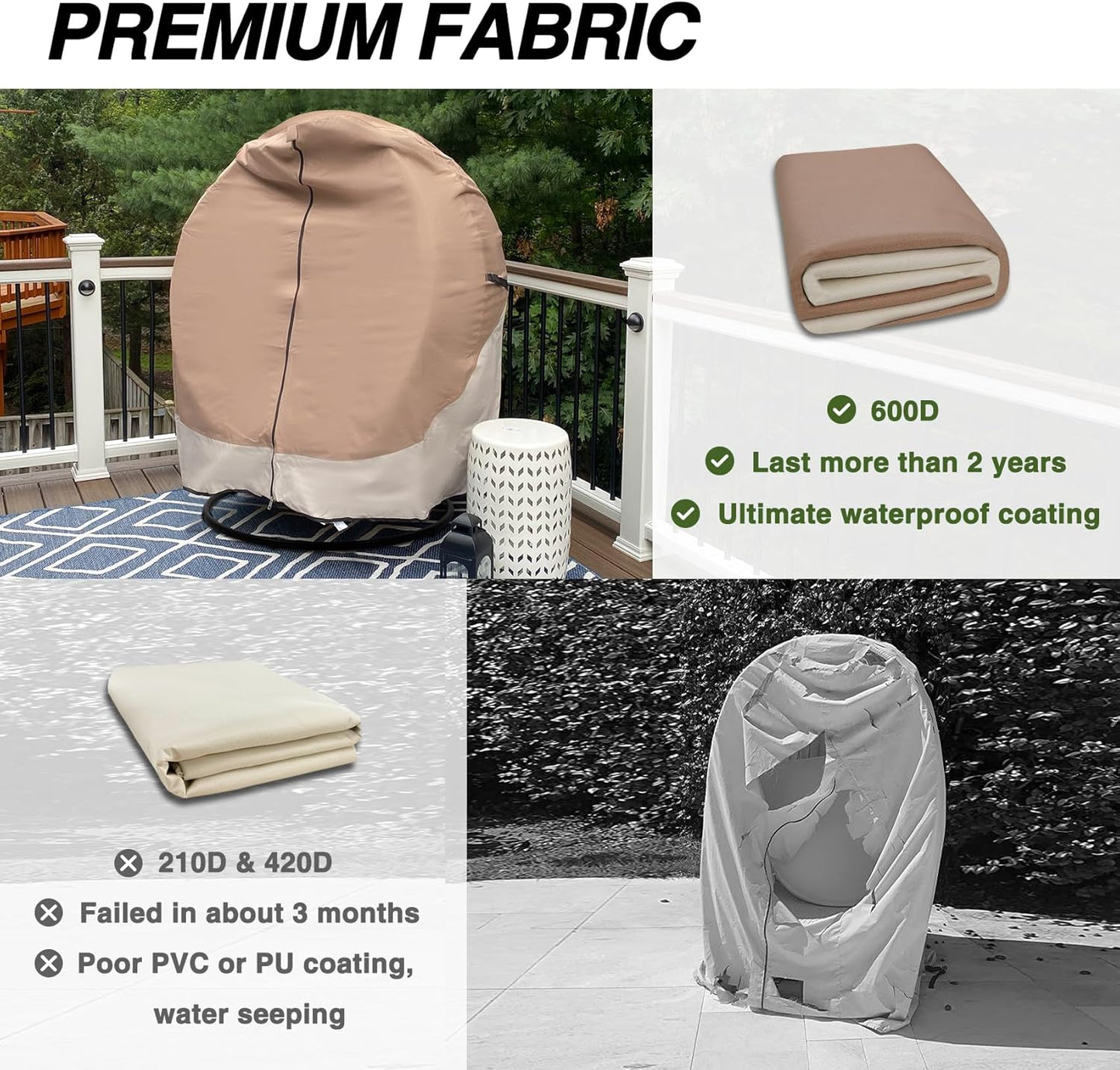 Durable Waterproof Patio Hanging Egg Chair Cover - Light Tan & Khaki Protection for Your Outdoor Swing