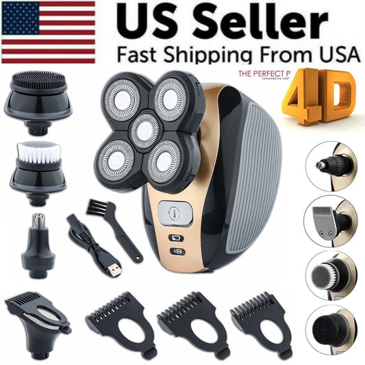 Revolutionary 5-in-1 4D Rotary Electric Shaver & Trimmer - Perfect for Bald Heads and Beards, Rechargeable and Versatile!
