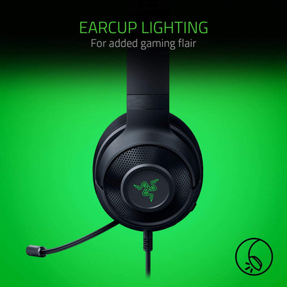 Experience Ultimate Gaming with the Razer Kraken X USB Headset - Lightweight, 7.1 Surround Sound, and Noise-Cancelling Mic in Classic Black with Striking Green Lighting