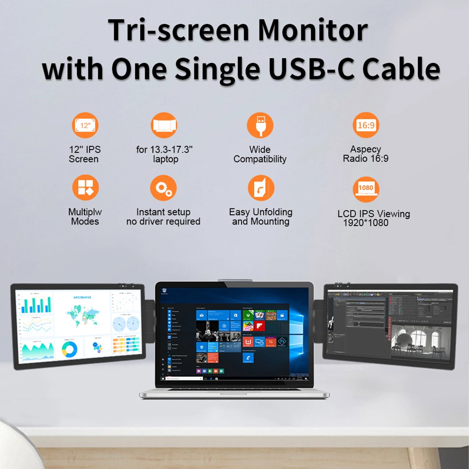 Enhance Your Productivity with the 12-Inch Dual Monitor - 1920x1080 HD IPS LCD Screen Extender for Laptops and Mobile Devices