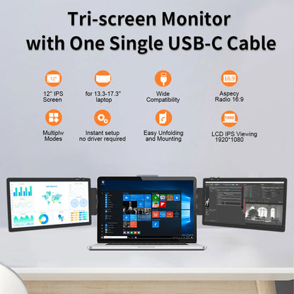 Enhance Your Productivity with the 12-Inch Dual Monitor - 1920x1080 HD IPS LCD Screen Extender for Laptops and Mobile Devices