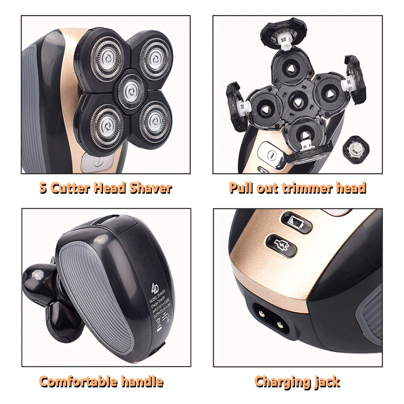 Revolutionary 5-in-1 4D Rotary Electric Shaver & Trimmer - Perfect for Bald Heads and Beards, Rechargeable and Versatile!