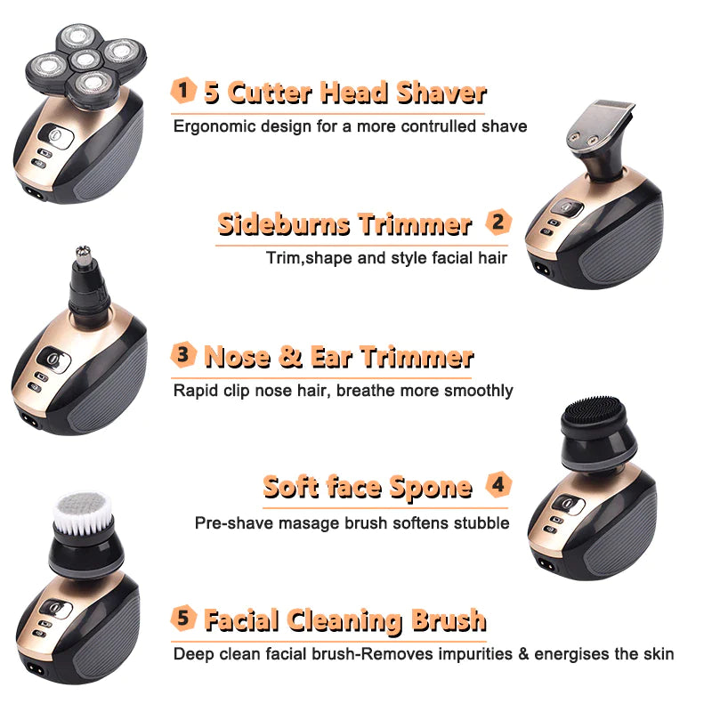 Revolutionary 5-in-1 4D Rotary Electric Shaver & Trimmer - Perfect for Bald Heads and Beards, Rechargeable and Versatile!