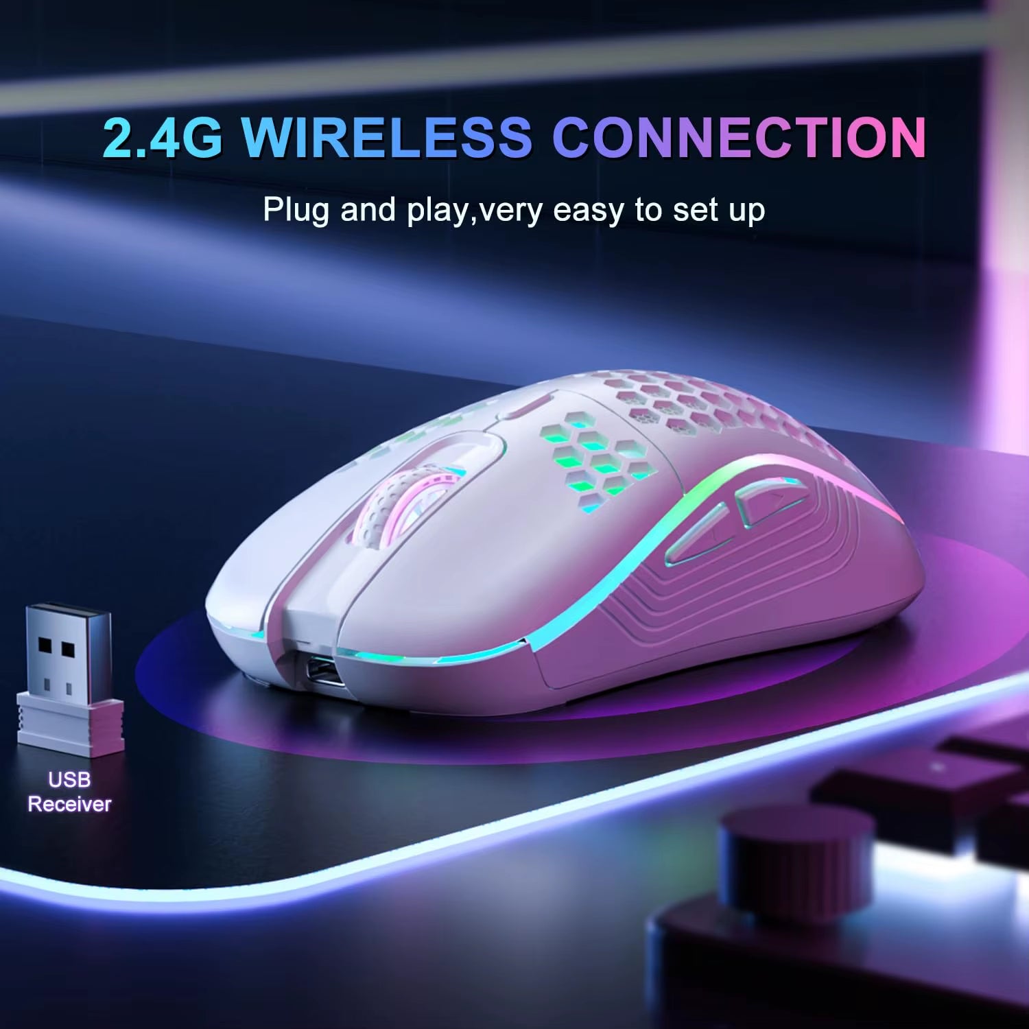 Experience Ultimate Gaming Precision with the 2.4G Wireless RGB Backlit Mouse - Ergonomic 6-Button Design with Rechargeable Convenience