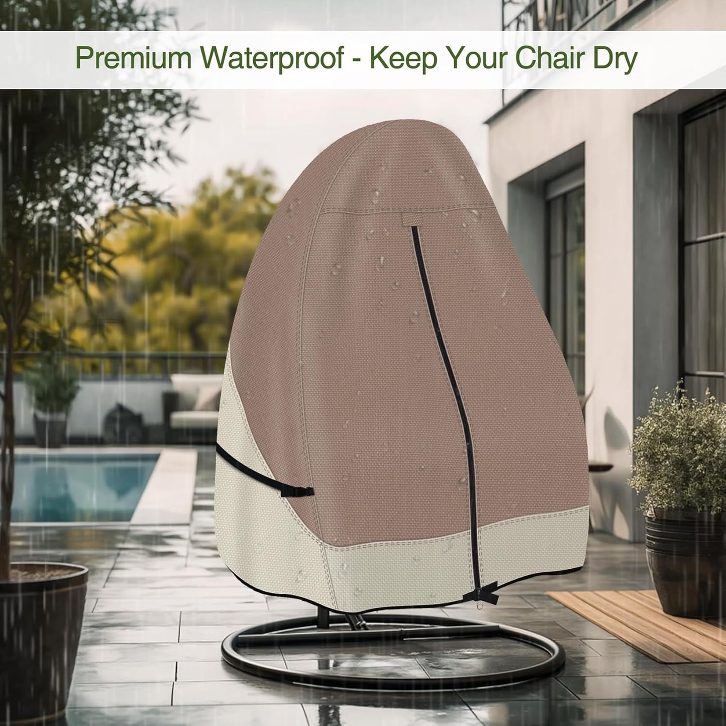 Durable Waterproof Patio Hanging Egg Chair Cover - Light Tan & Khaki Protection for Your Outdoor Swing