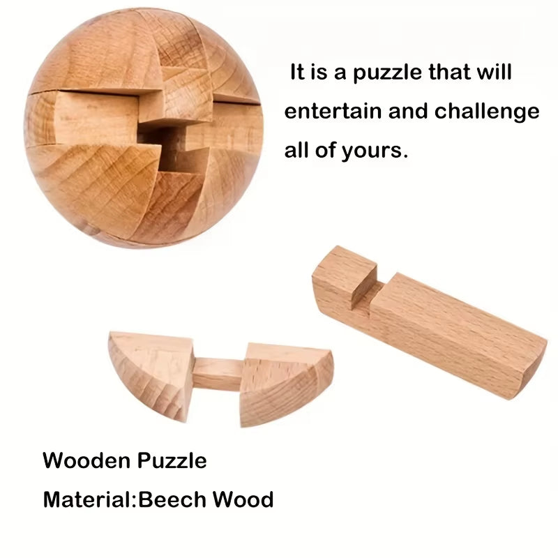 Unlock Your Creativity with the Classic Wooden Kongming Lock Puzzle - A Brain Teaser Magic Ball for All Ages 14+