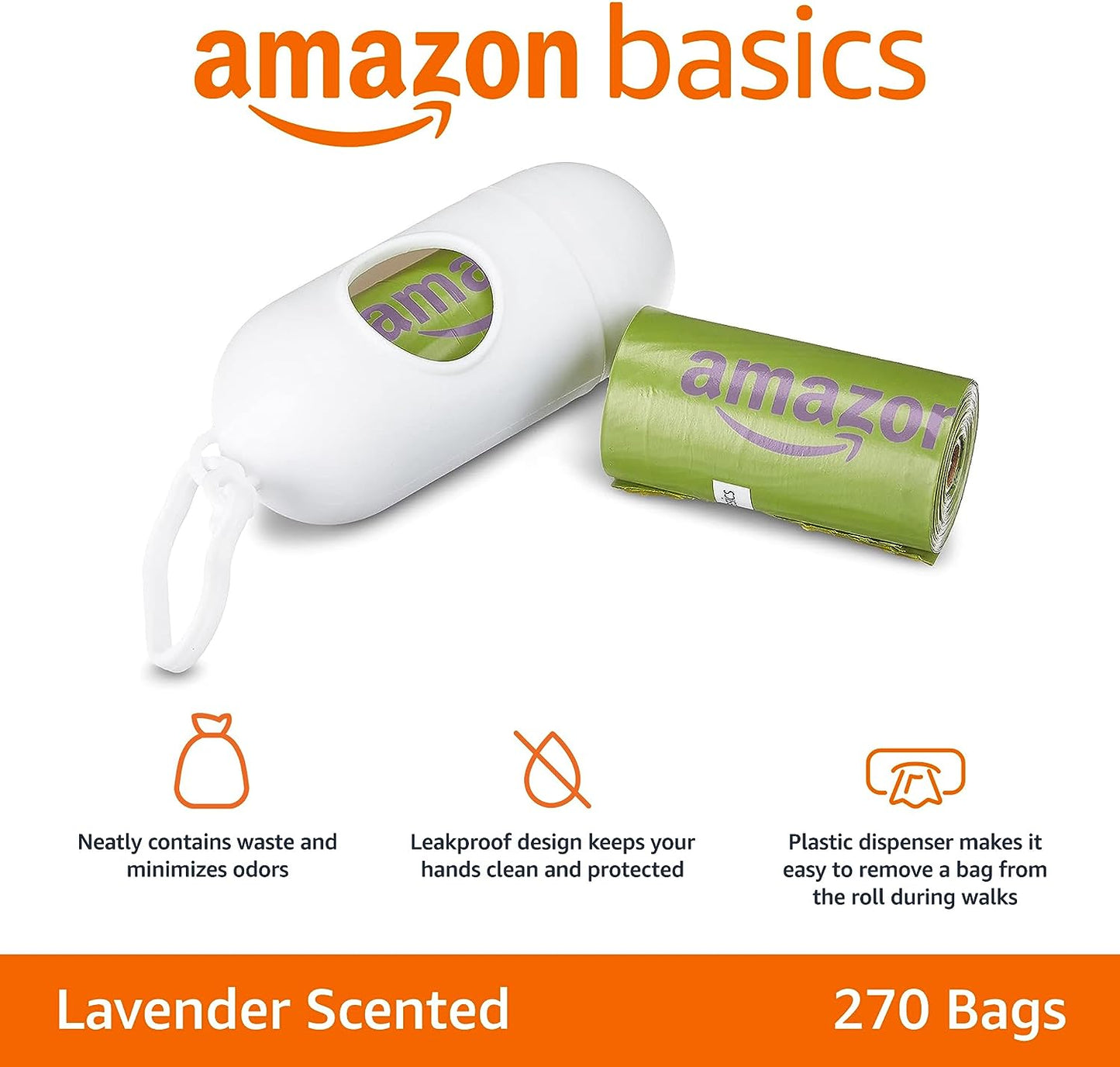 Lavender Scented Dog Poop Bags with Convenient Dispenser and Leash Clip - 270 Count for Easy Cleanups