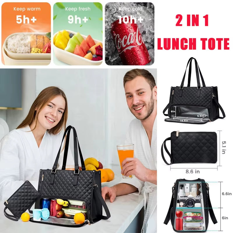 Chic 2-in-1 Insulated Lunch Bag & Laptop Carrier - Stylish, Leak-Proof Cooler for Work & Outdoor Adventures