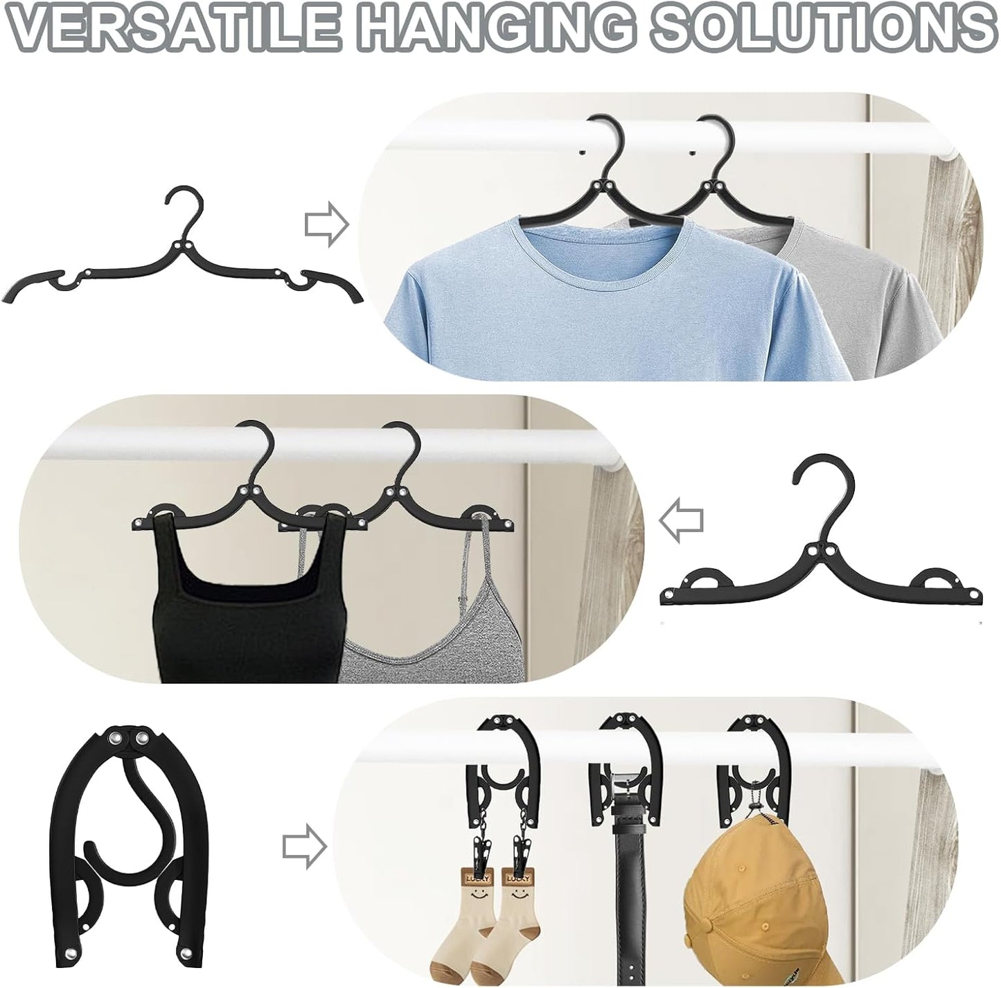 Neele 12 Pack Foldable Travel Clothes Hangers in Sleek Black - Perfect for Organization and Travel!
