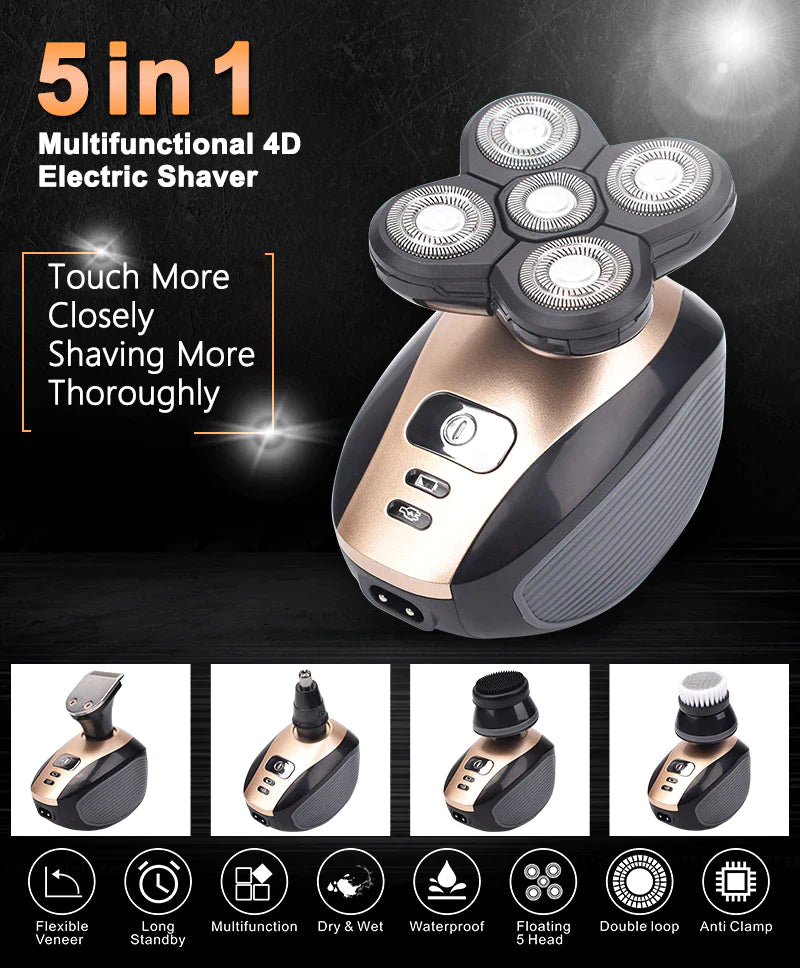 Revolutionary 5-in-1 4D Rotary Electric Shaver & Trimmer - Perfect for Bald Heads and Beards, Rechargeable and Versatile!