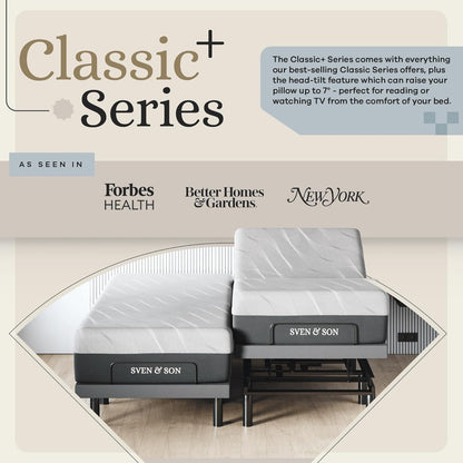 Experience Ultimate Comfort with the Harmony Adjustable Bed Base & 14" Hybrid Spring Mattress - Split King with Head and Foot Lift, Massage Features, and USB Charging
