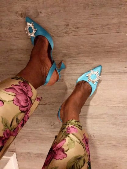 Elevate Your Summer Style with Our Luxurious Crystal Slingback High Heels - Perfect for Weddings, Parties, and More!