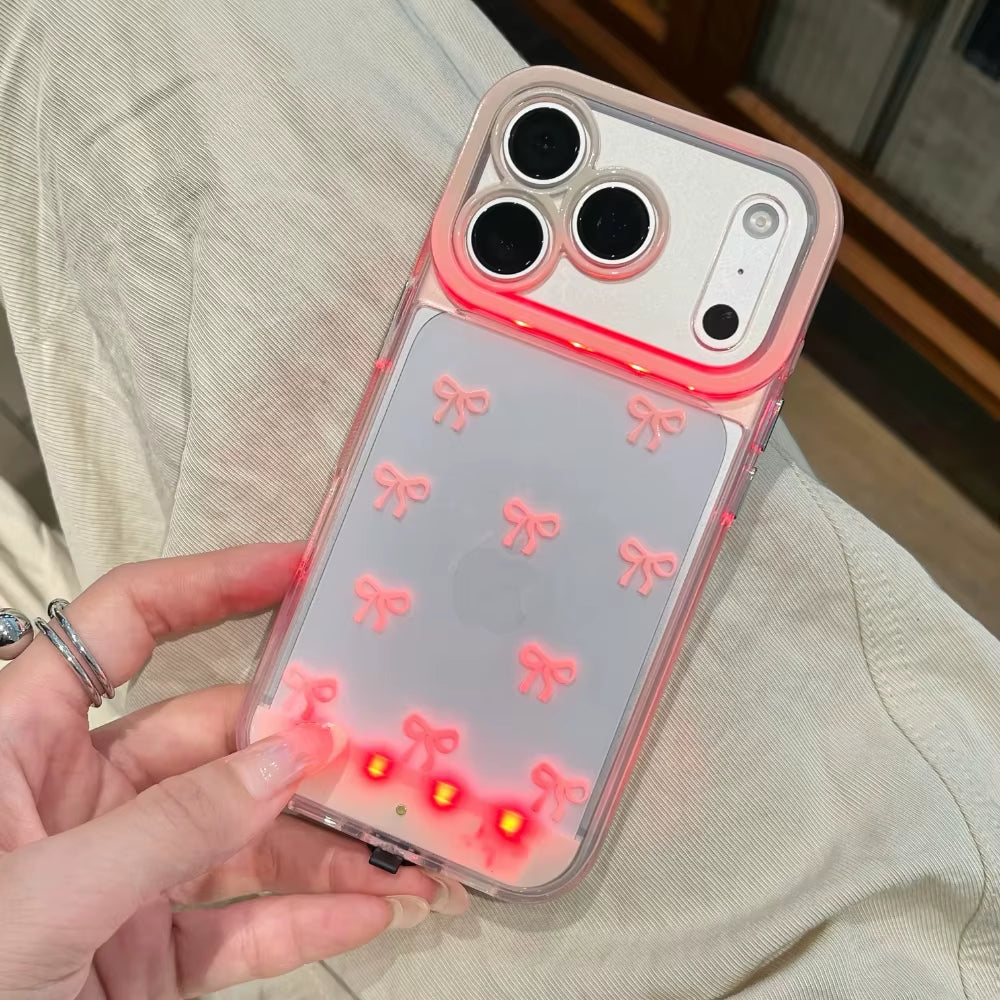 Illuminate Your Style with the Change Color Luminous Bowknot Phone Case for iPhone 11-17 Pro Max - Shockproof & Non-Slip Protection