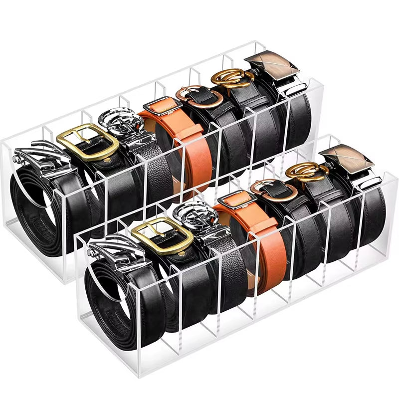 Maximize Your Closet Space with Our Versatile 3/5/7 Grid Acrylic Belt Organizer Boxes - Perfect for Ties, Bow Ties, and Belts!