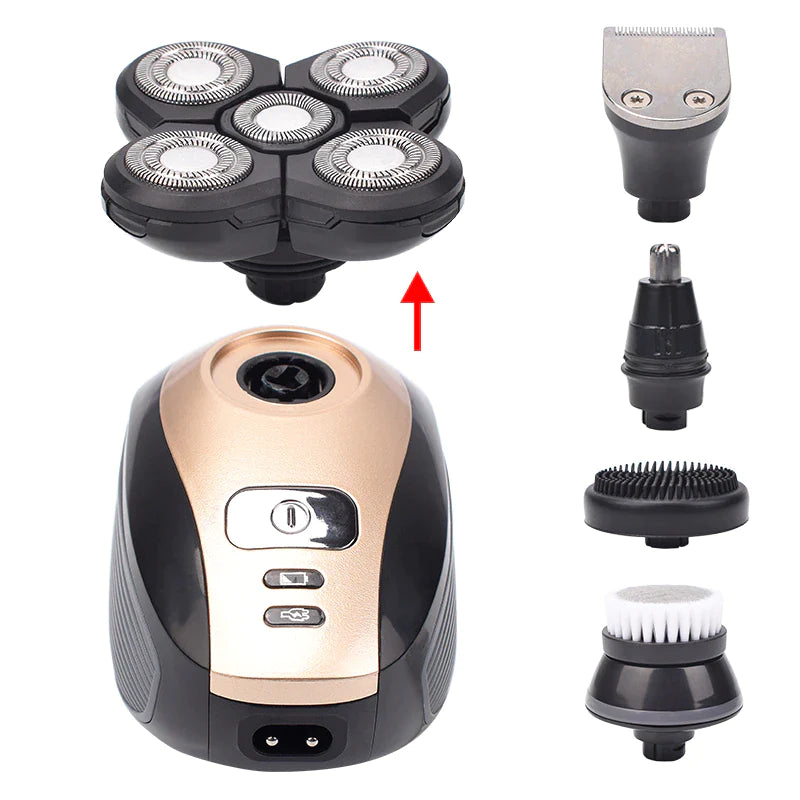 Revolutionary 5-in-1 4D Rotary Electric Shaver & Trimmer - Perfect for Bald Heads and Beards, Rechargeable and Versatile!