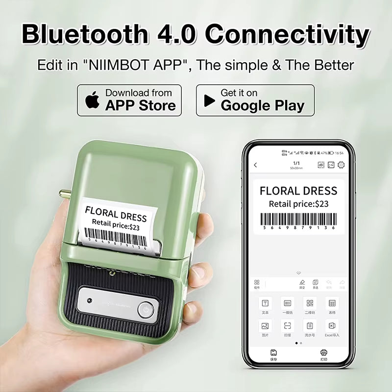 B21 Mini Portable Thermal Label Printer - Perfect for Home and Office, Bluetooth Enabled, Long-lasting Battery