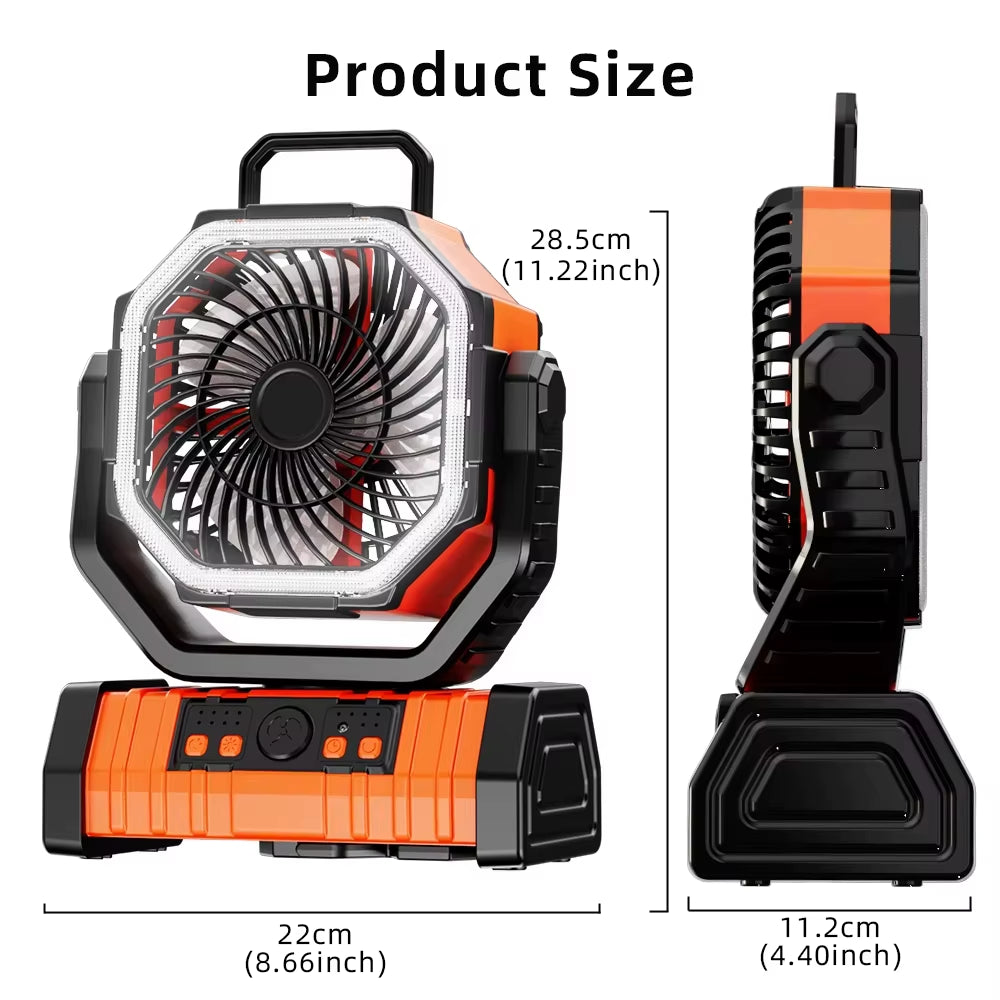 20000mAh Portable Rechargeable Fan with LED Light - Perfect for Camping and Outdoor Adventures!