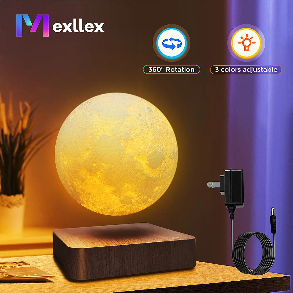 Enchanting Levitating Moon Night Light - 3 Color Temperatures & Creative 3D Design with Wooden Base for Unique Gifts and Office Decor