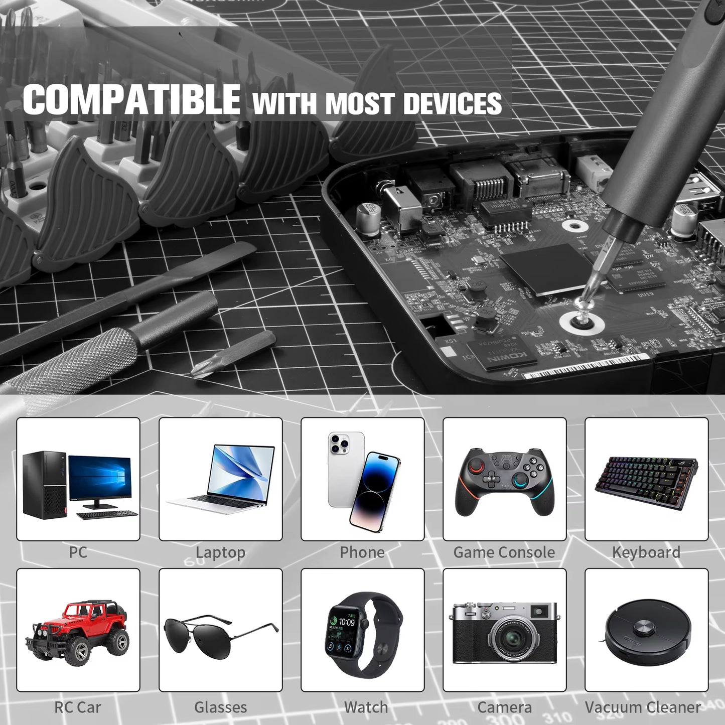 Transform Your Repairs with the Ultimate 138-in-1 Precision Electric Screwdriver Set - The All-in-One Cordless Power Tool Kit for iPhone, PC, and Watch Repairs