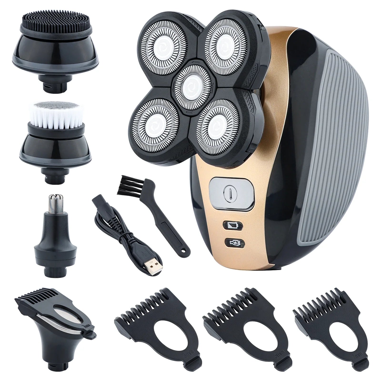 Revolutionary 5-in-1 4D Rotary Electric Shaver & Trimmer - Perfect for Bald Heads and Beards, Rechargeable and Versatile!