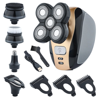 Revolutionary 5-in-1 4D Rotary Electric Shaver & Trimmer - Perfect for Bald Heads and Beards, Rechargeable and Versatile!