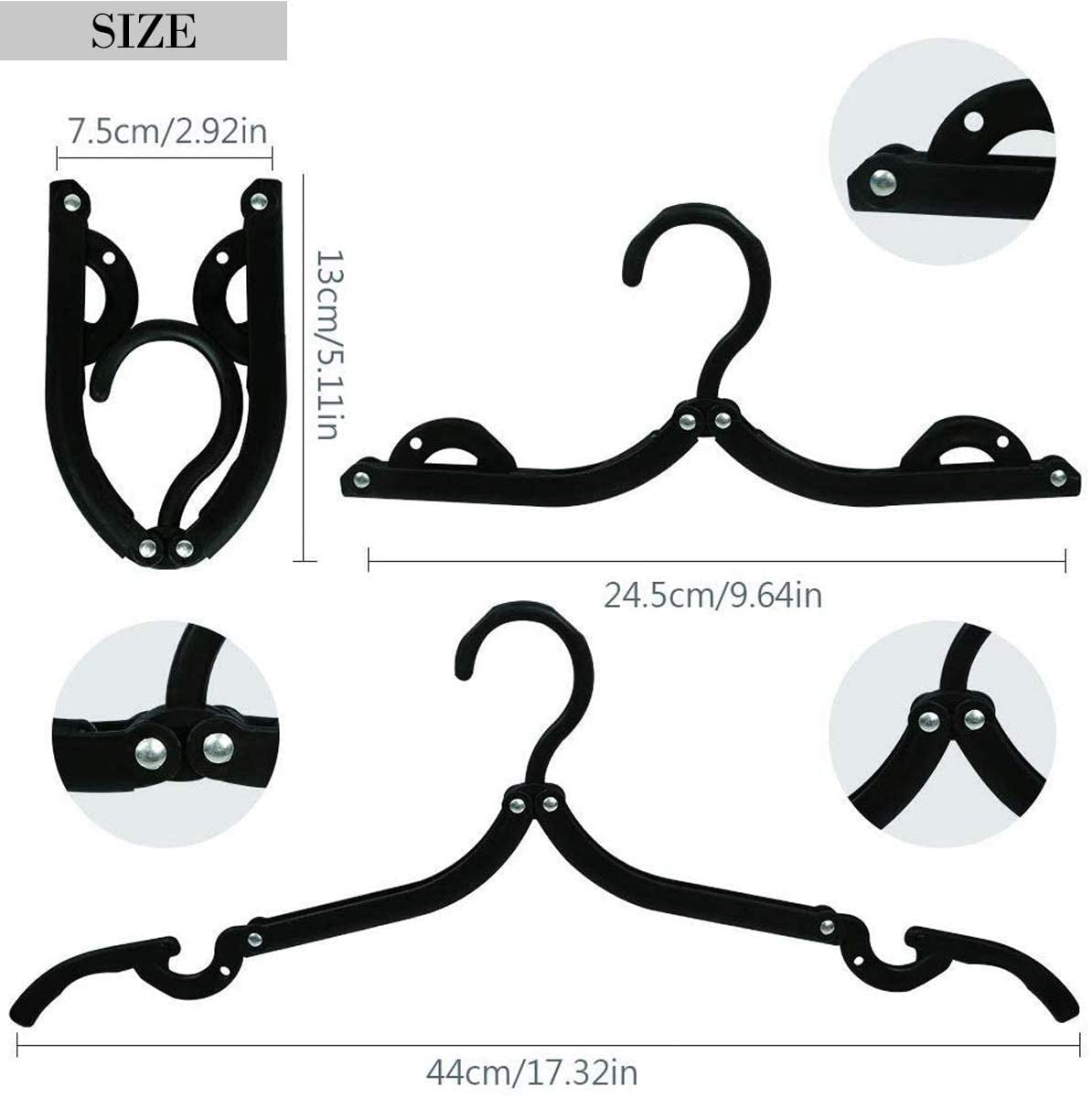 Neele 12 Pack Foldable Travel Clothes Hangers in Sleek Black - Perfect for Organization and Travel!