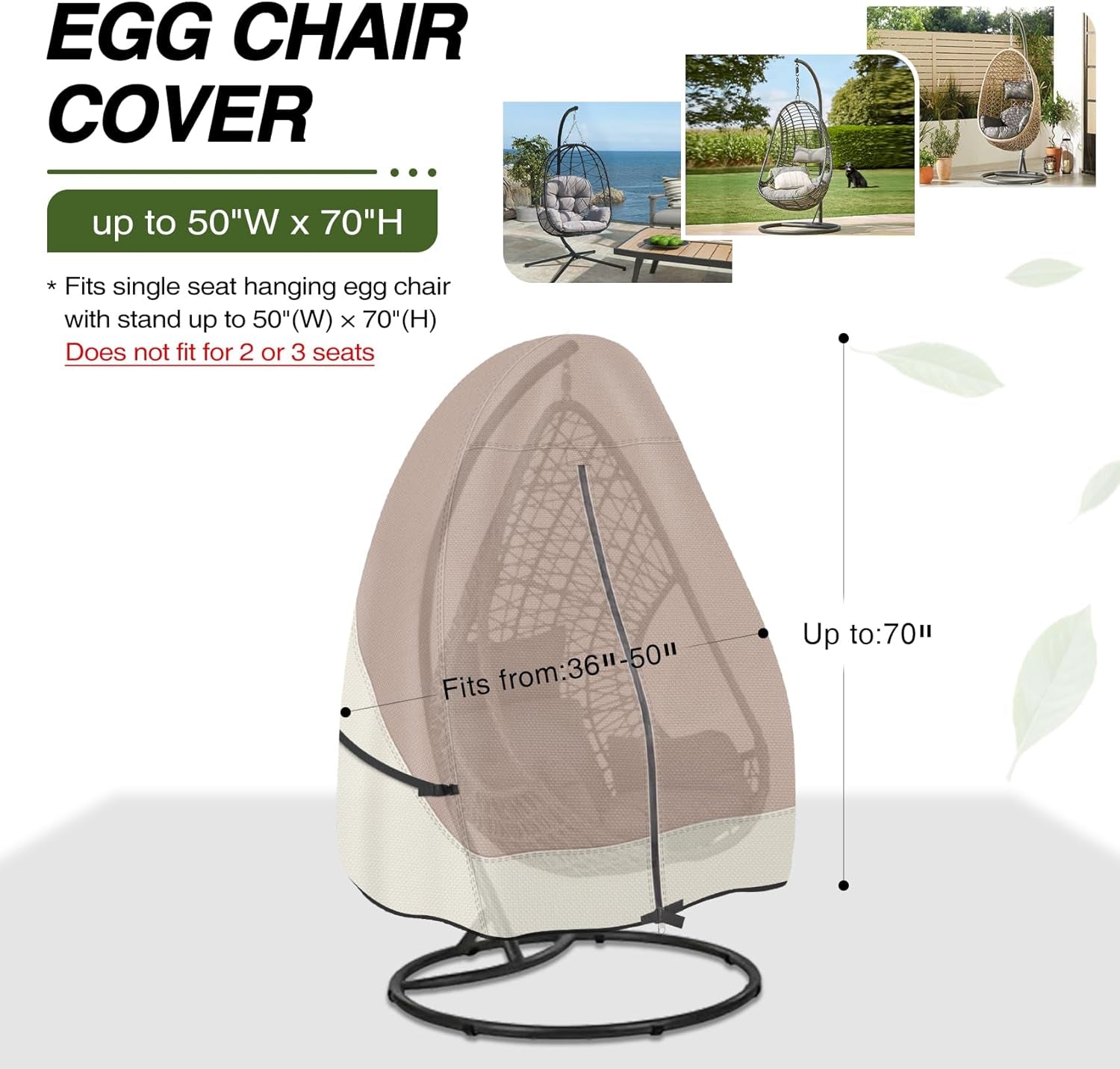 Durable Waterproof Patio Hanging Egg Chair Cover - Light Tan & Khaki Protection for Your Outdoor Swing