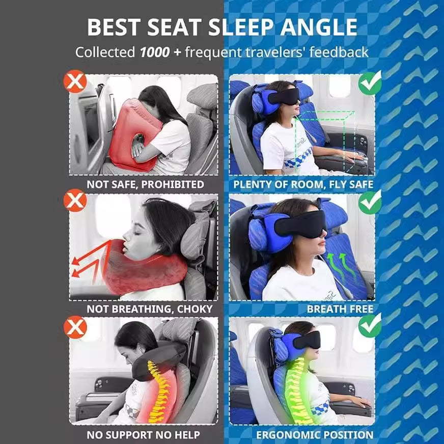 Experience Ultimate Comfort with Our 3D Contoured Travel Pillow and 100% Blackout Sleeping Mask - Soft, Adjustable Travel Accessories for Perfect Rest on Airplanes!