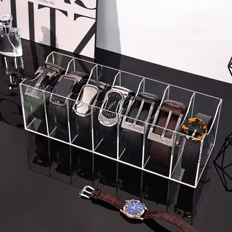 Maximize Your Closet Space with Our Versatile 3/5/7 Grid Acrylic Belt Organizer Boxes - Perfect for Ties, Bow Ties, and Belts!