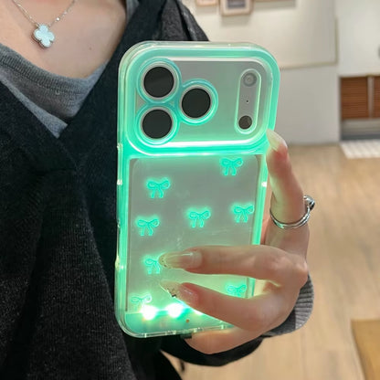 Illuminate Your Style with the Change Color Luminous Bowknot Phone Case for iPhone 11-17 Pro Max - Shockproof & Non-Slip Protection